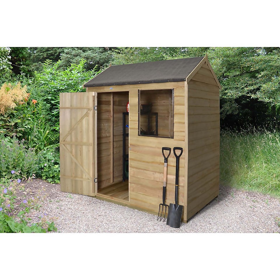 6x4ft Forest Wooden Overlap Pressure Treated Reverse Apex Shed -incl. Installation