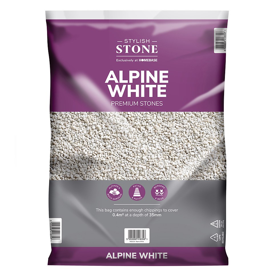 Stylish Stone Premium Alpine White Chippings, Large Pack - 19kg