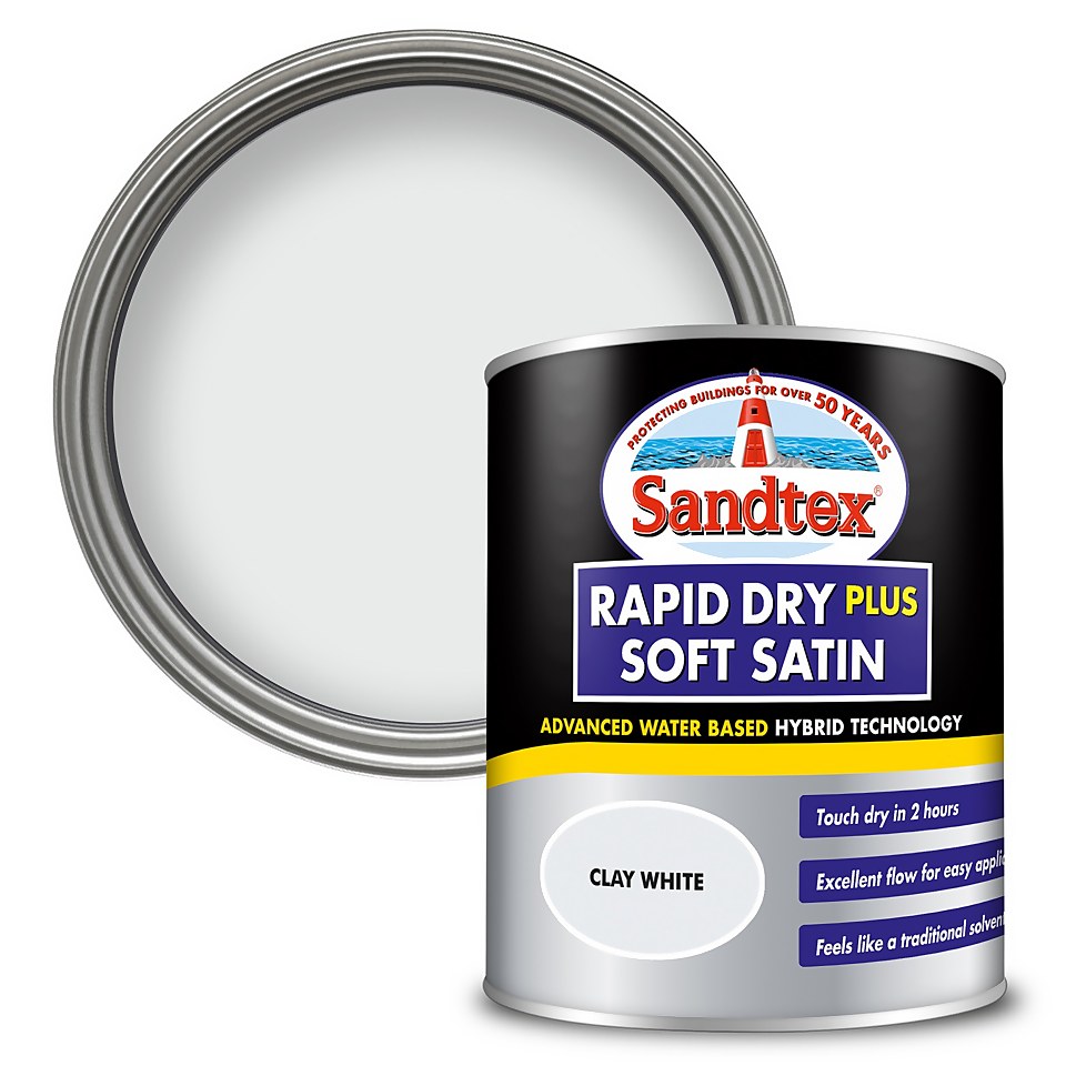 Sandtex Rapid Dry Satin Paint  Clay White - 750ml