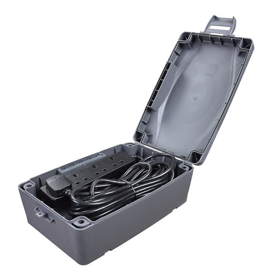 Masterplug Weatherproof Box with 4 Socket Extension Lead 8m Black