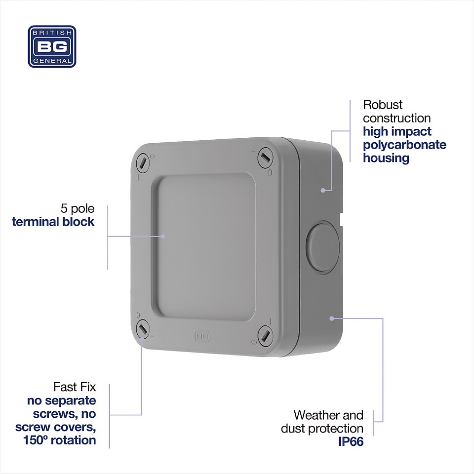 BG 5 Way Terminal Weatherproof Junction Box IP66 Rated Grey