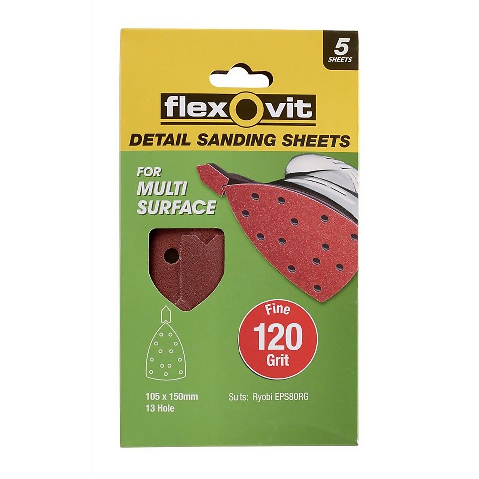 Flexovit Detail All Surface Detail Sandpaper - 105 x 150mm - 120 Grit - Fine
