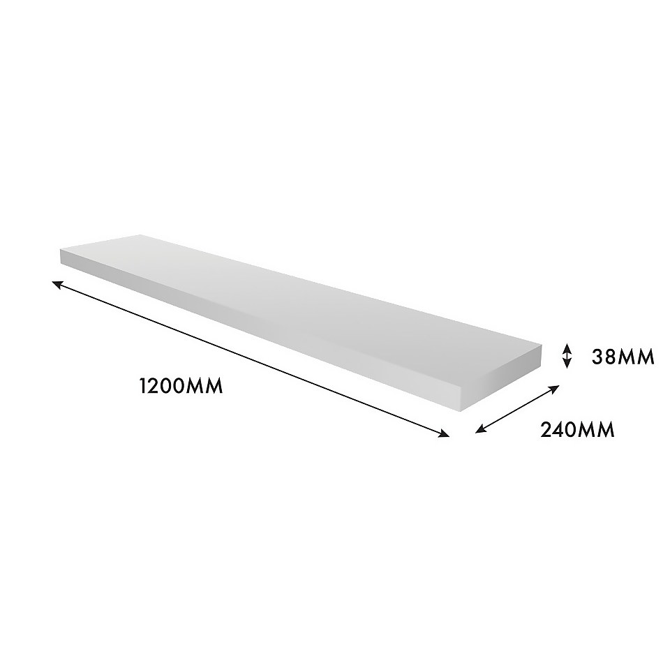 Floating Shelf - White Gloss - 1200 x 240 x 38mm