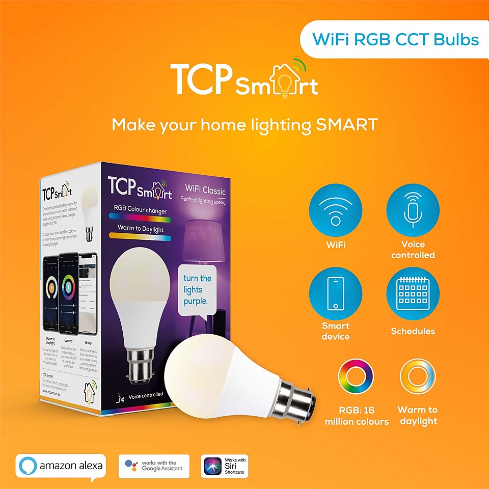 TCP LED Classic 60w B22 WiFi Colour Change Light Bulb
