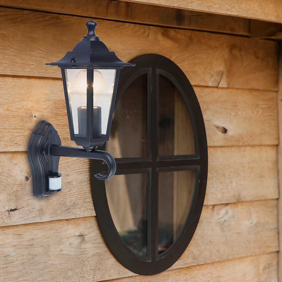 Lutec Corniche PIR Outdoor Wall Lantern - Black