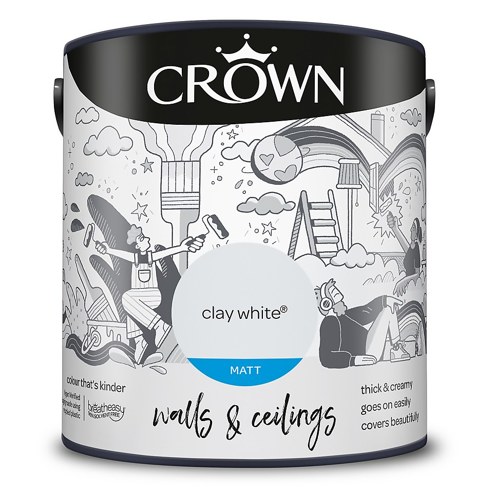 Crown Walls & Ceilings Matt Emulsion Paint Clay White - 2.5L