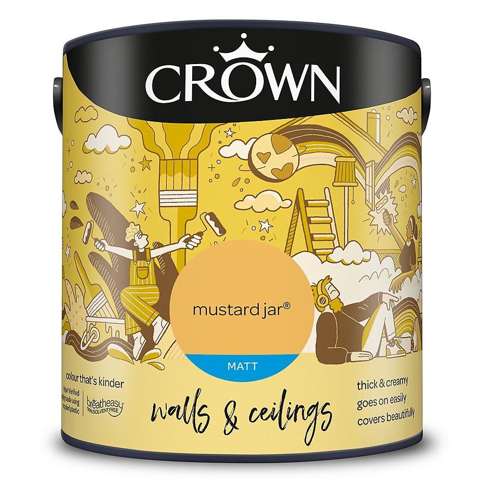Crown Walls & Ceilings Matt Emulsion Paint Mustard Jar - 2.5L