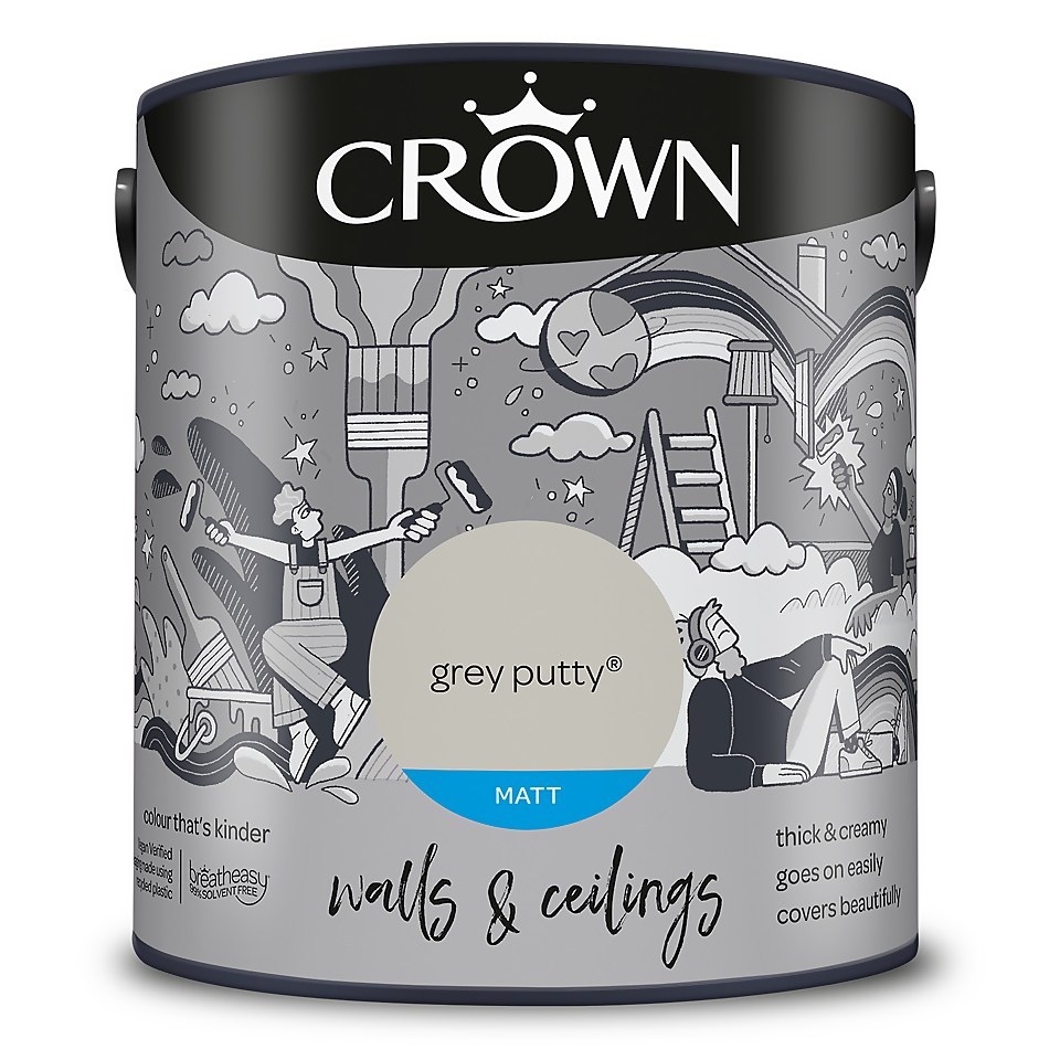 Crown Walls & Ceilings Matt Emulsion Grey Putty - 2.5L