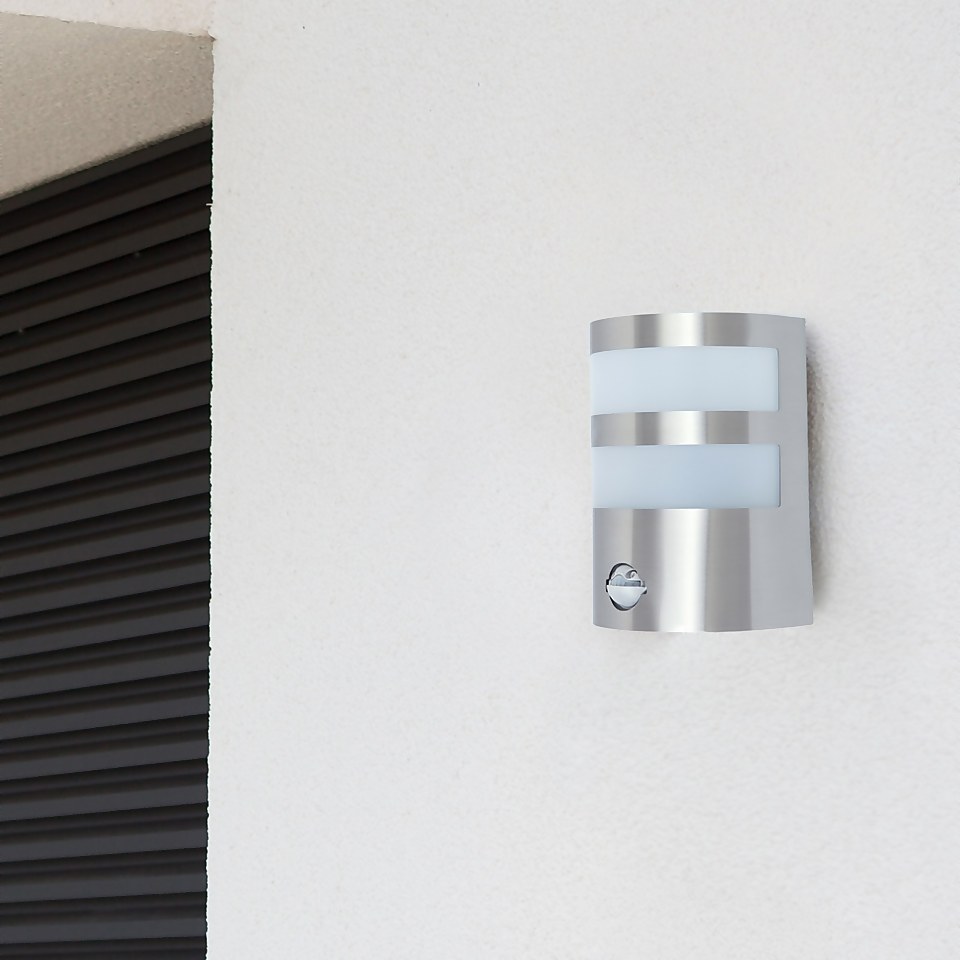 Lutec Cameo LED PIR Outdoor Wall Light - Stainless Steel