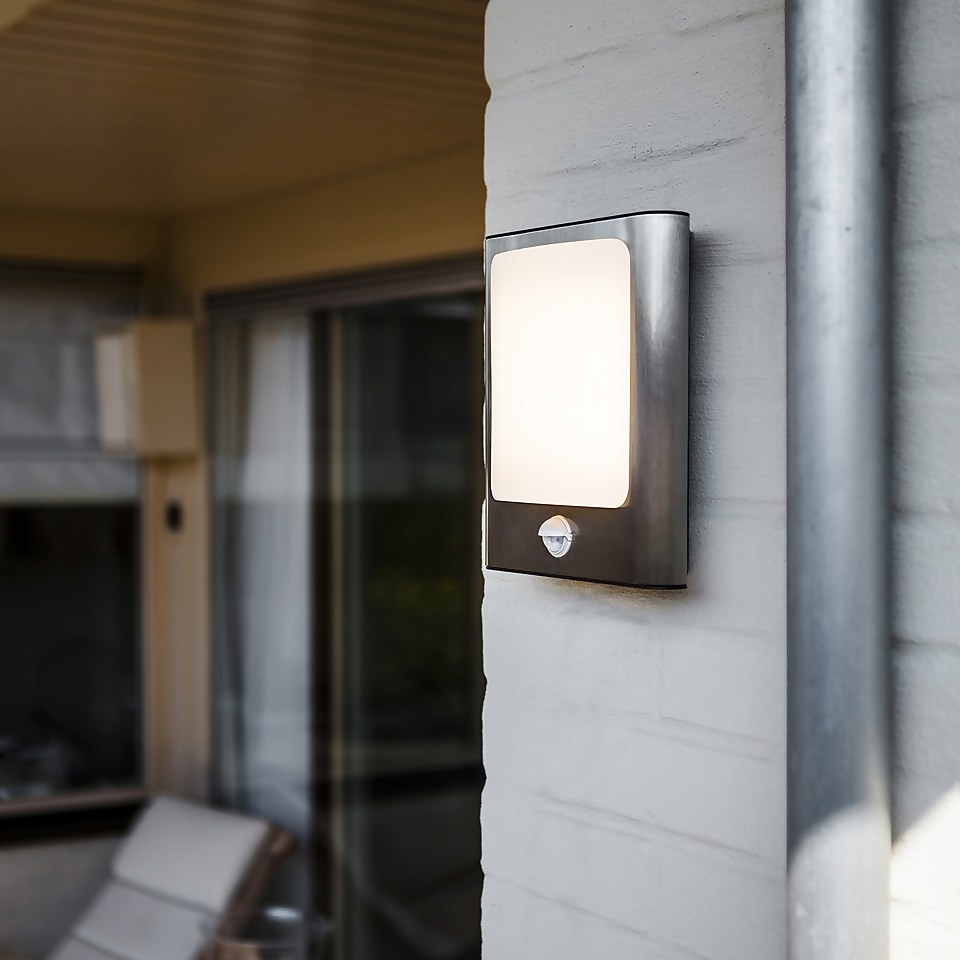 Lutec Face 13W LED PIR Outdoor Wall Light Stainless Steel Homebase