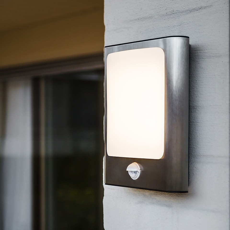 Lutec Face 13W LED PIR Outdoor Wall Light - Stainless Steel