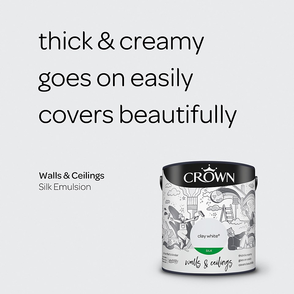 Crown Walls & Ceilings Silk Emulsion Paint Clay White - 2.5L