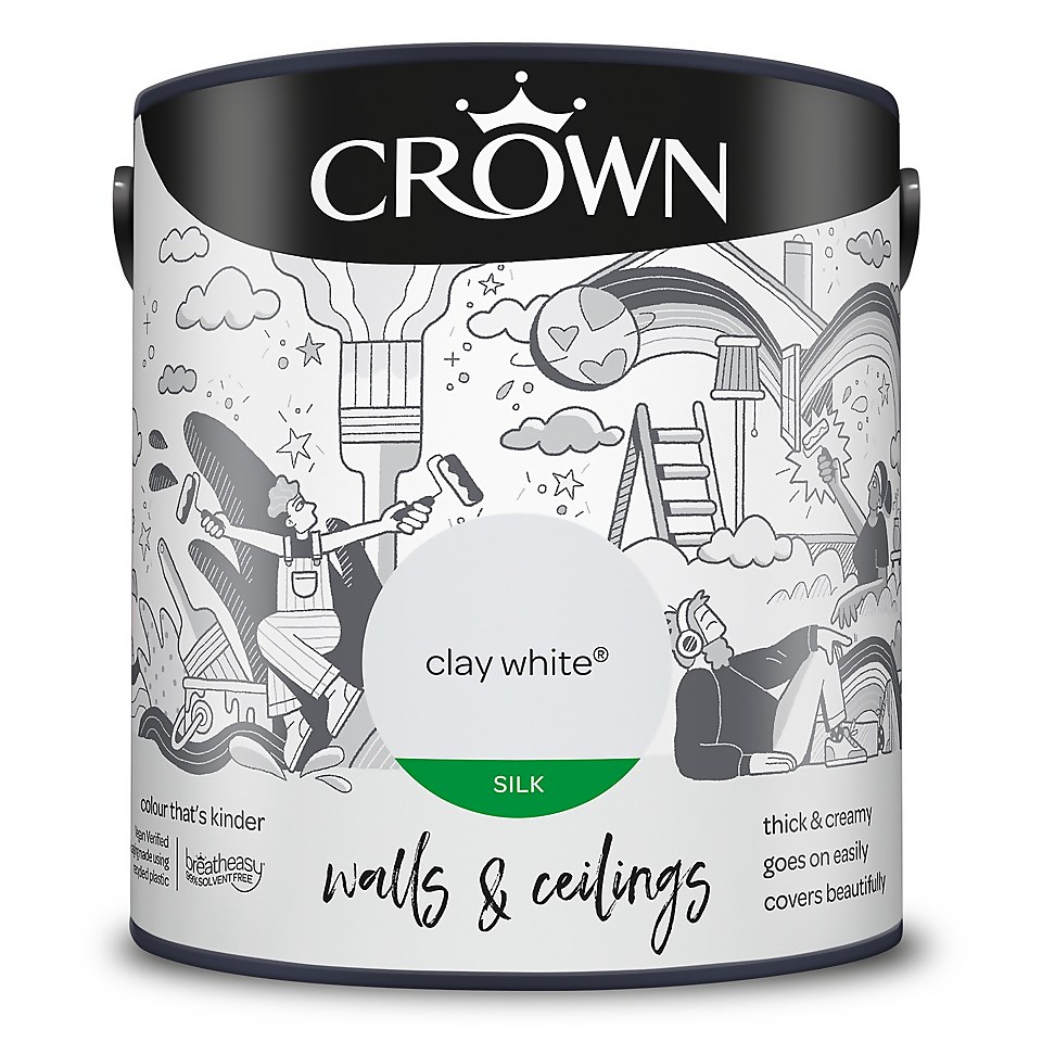 Crown Walls & Ceilings Silk Emulsion Paint Clay White - 2.5L