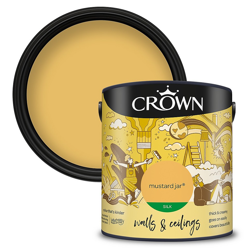 Crown Walls & Ceilings Silk Emulsion Paint Mustard Jar - 2.5L