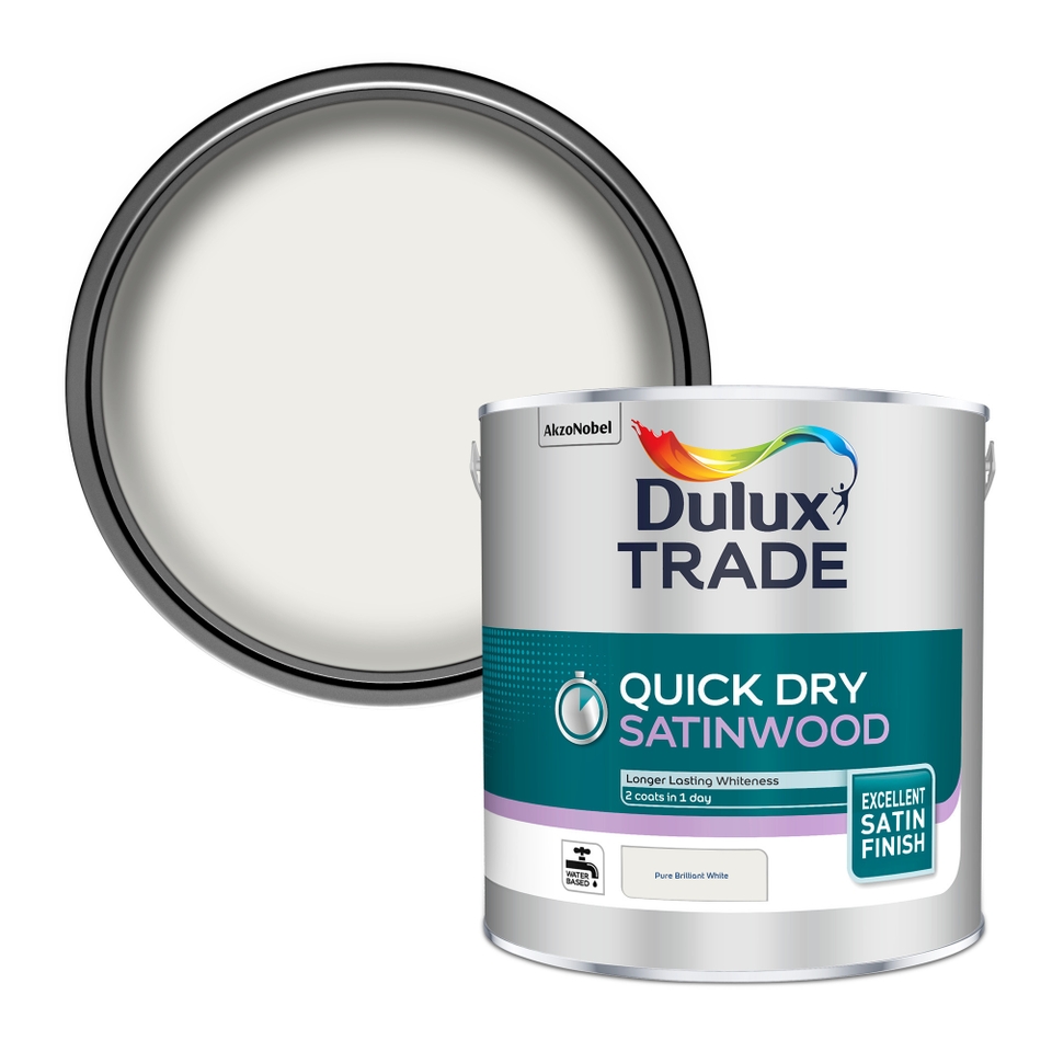 Dulux Trade Satinwood Quick Dry Satin Paint Pure Brilliant White - 2.5L