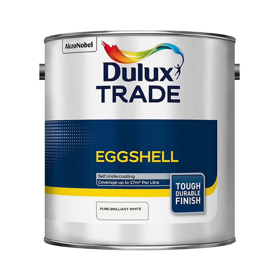 Dulux Trade Eggshell Paint Pure Brilliant White 2.5L Homebase