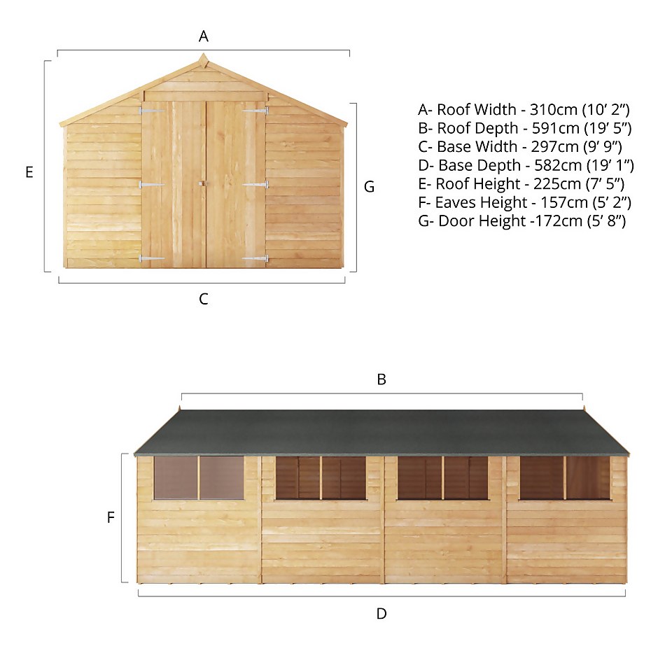 Mercia 20 x 10ft Overlap Apex Wooden Shed