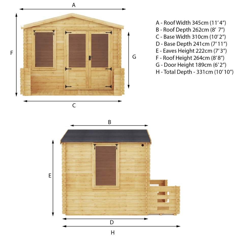 Mercia 3.3m x 3.4m Sherwood 19mm Log Cabin