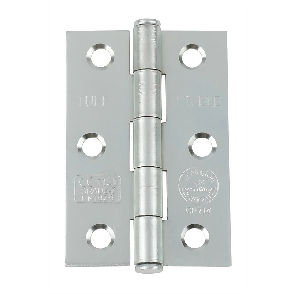 CE7 Button Tip Butt Hinge - Bright Zinc - 75 x 49mm - 2 Pack