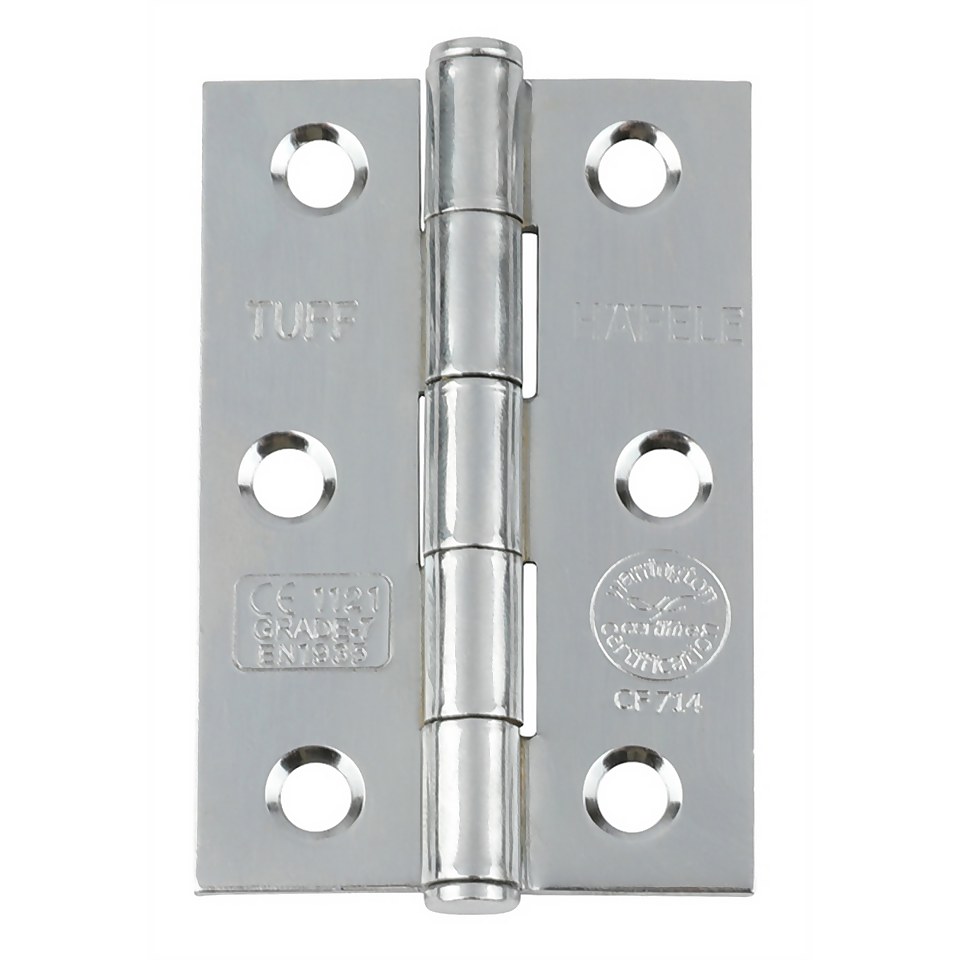 CE7 Button Tip Butt Hinge - Polished Chrome - 75 x 49mm - 2 Pack