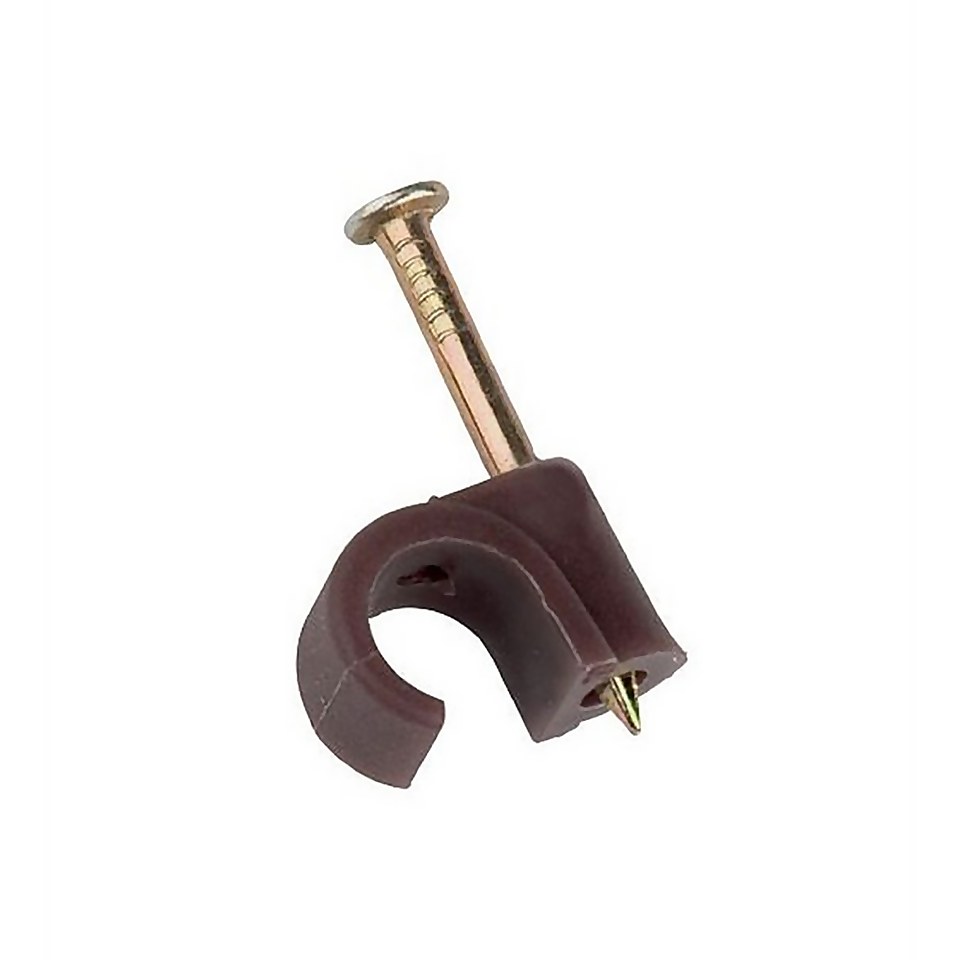 Masterplug Coaxial Cable Clips 7mm Brown 50 Pack