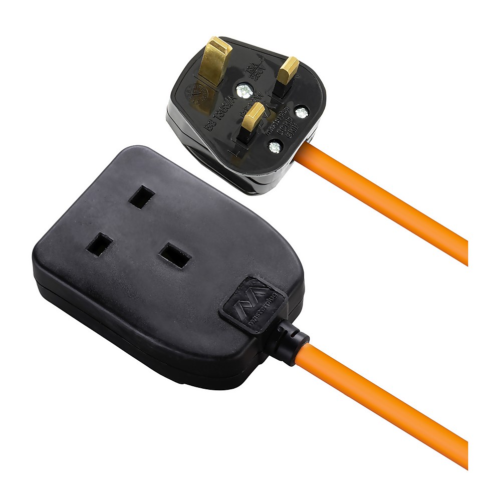 Masterplug 1 Socket Heavy Duty Extension Lead 10m Orange/Black