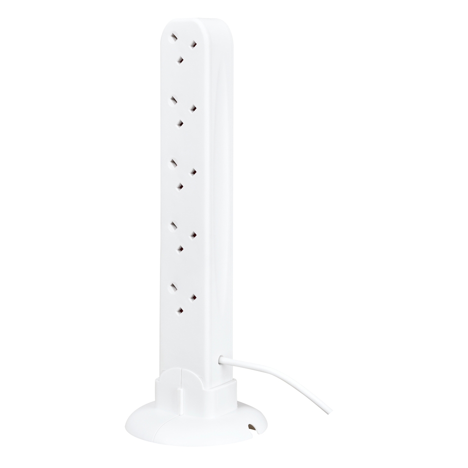 Masterplug 10 Socket 2 USB Tower Extension Lead 1m White Homebase