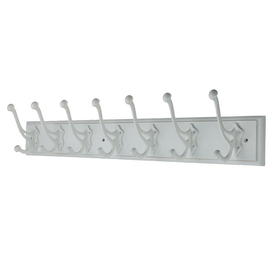 7 White Antique Hooks on Rustic Board