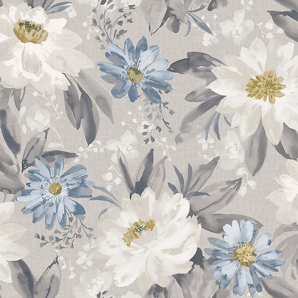 Arthouse Painted Dahlia Floral Smooth Grey Multi Coloured Wallpaper