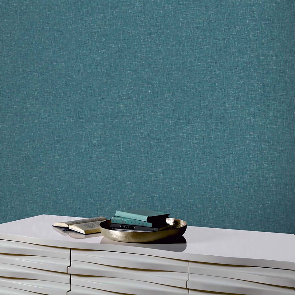 Arthouse Linen Texture Plain Textured Wallpaper - Teal