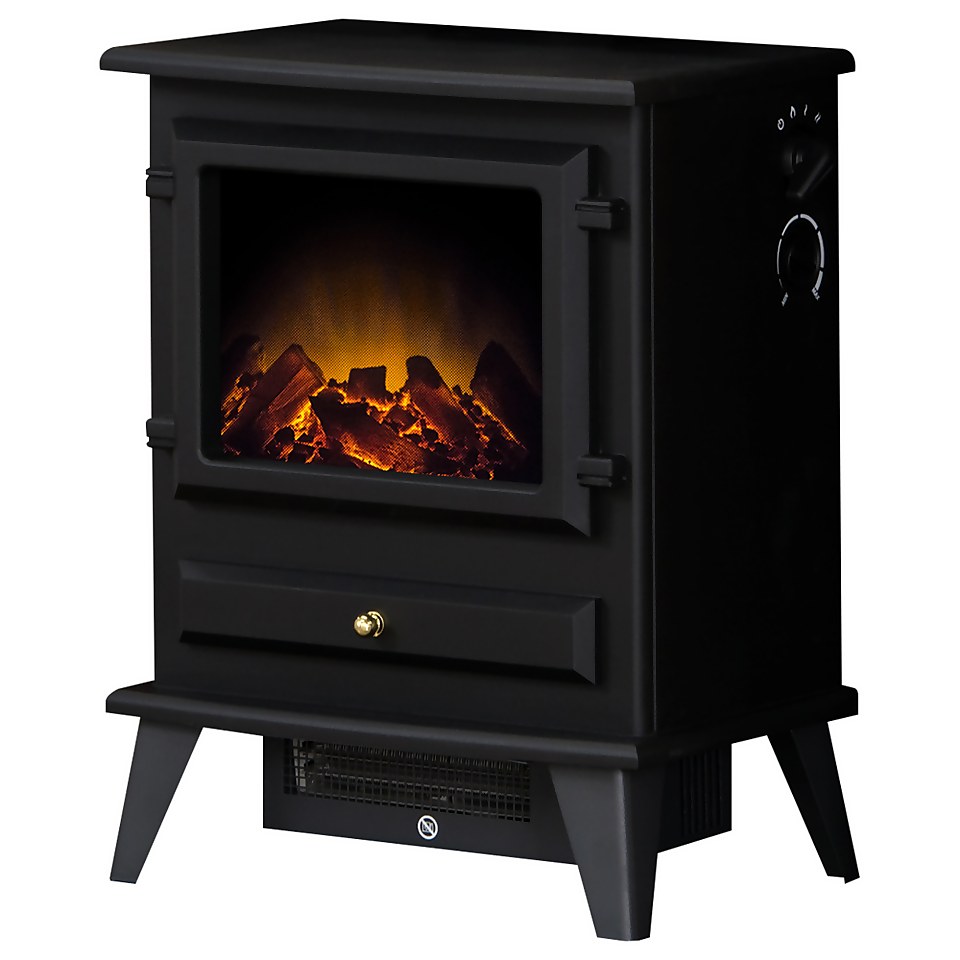 Adam Hudson Electric Stove with Realistic Log Bed & LED Flame Effect Flat to Wall Fitting - Black
