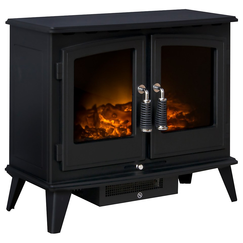 Adam Woodhouse Electric Stove with Realistic Log Bed & LED Flame Effect Flat to Wall Fitting - Black