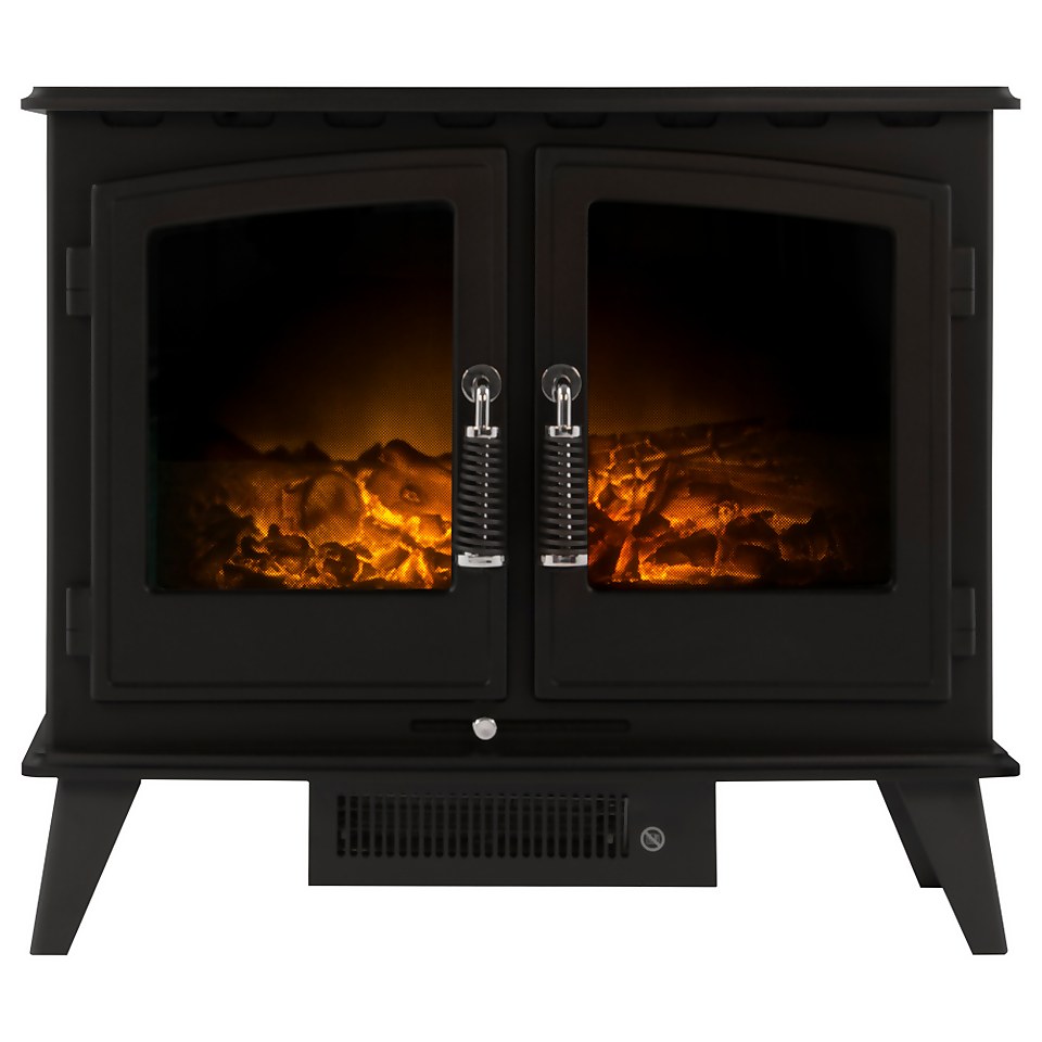 Adam Woodhouse Electric Stove with Realistic Log Bed & LED Flame Effect Flat to Wall Fitting - Black