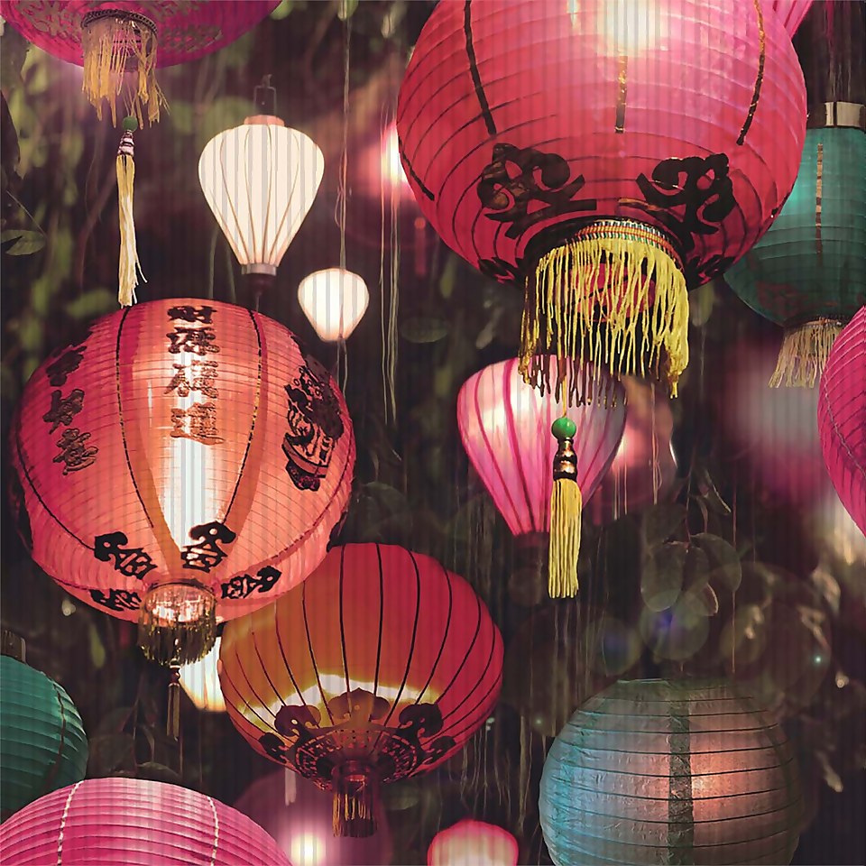 Arthouse Tian Japanese Lantern Embossed Metallic Multi Coloured Wallpaper