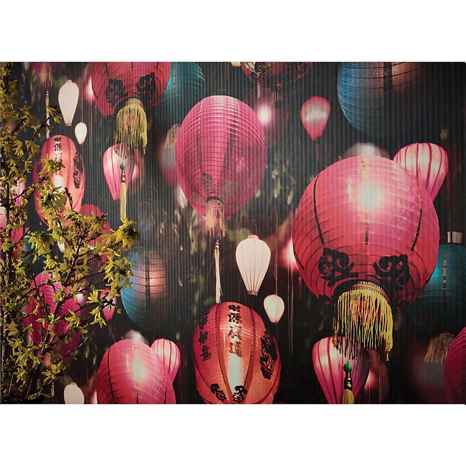 Arthouse Tian Japanese Lantern Embossed Metallic Multi Coloured Wallpaper