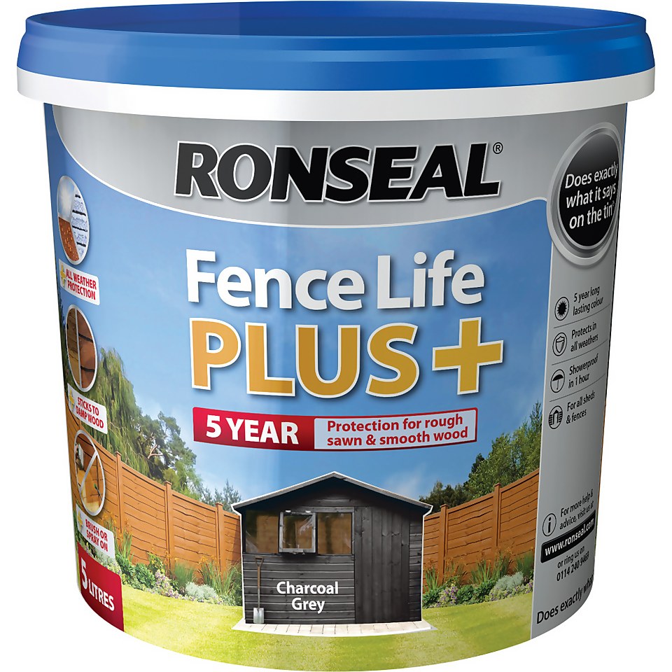 Ronseal Fence Life Plus Paint Charcoal Grey - 5L