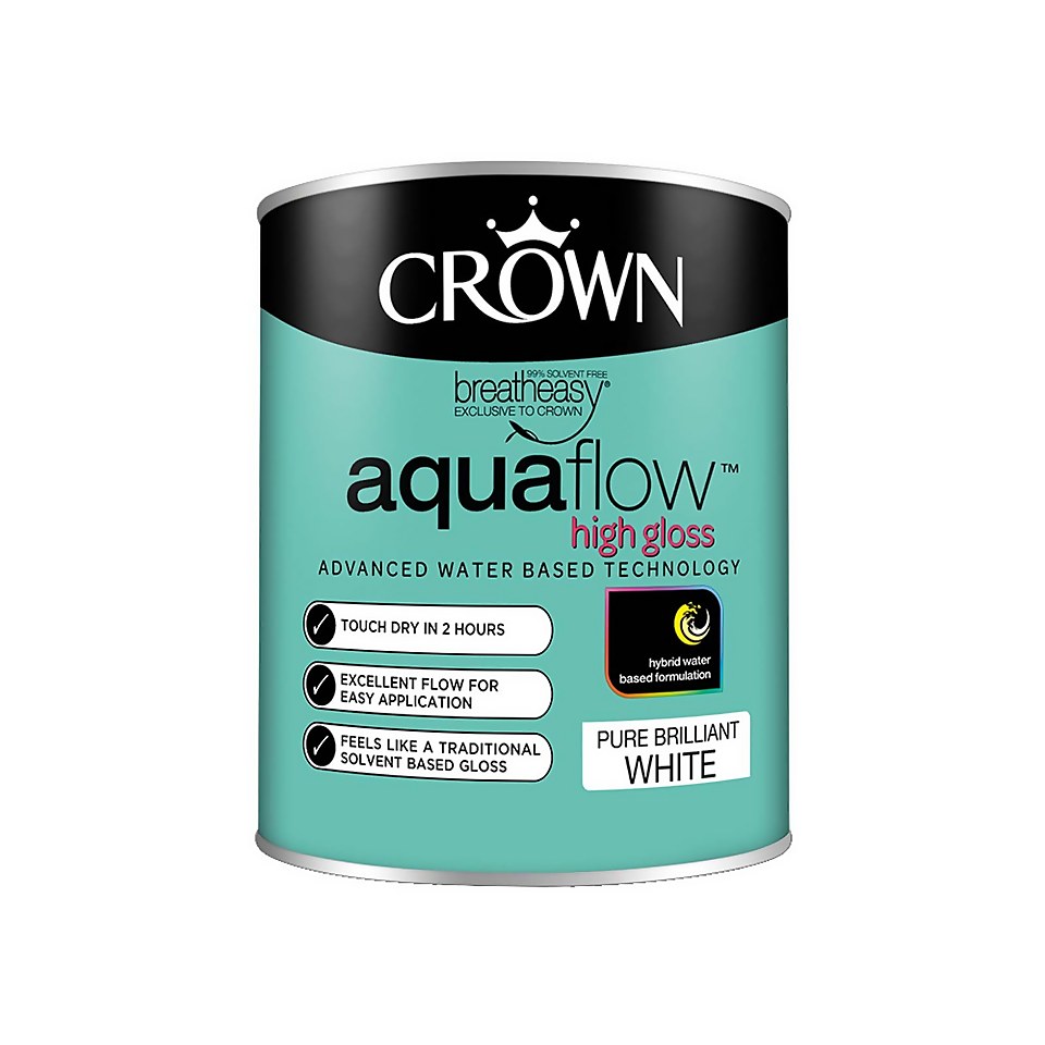 Crown Aquaflow Gloss Paint Pure Brilliant White - 750ml