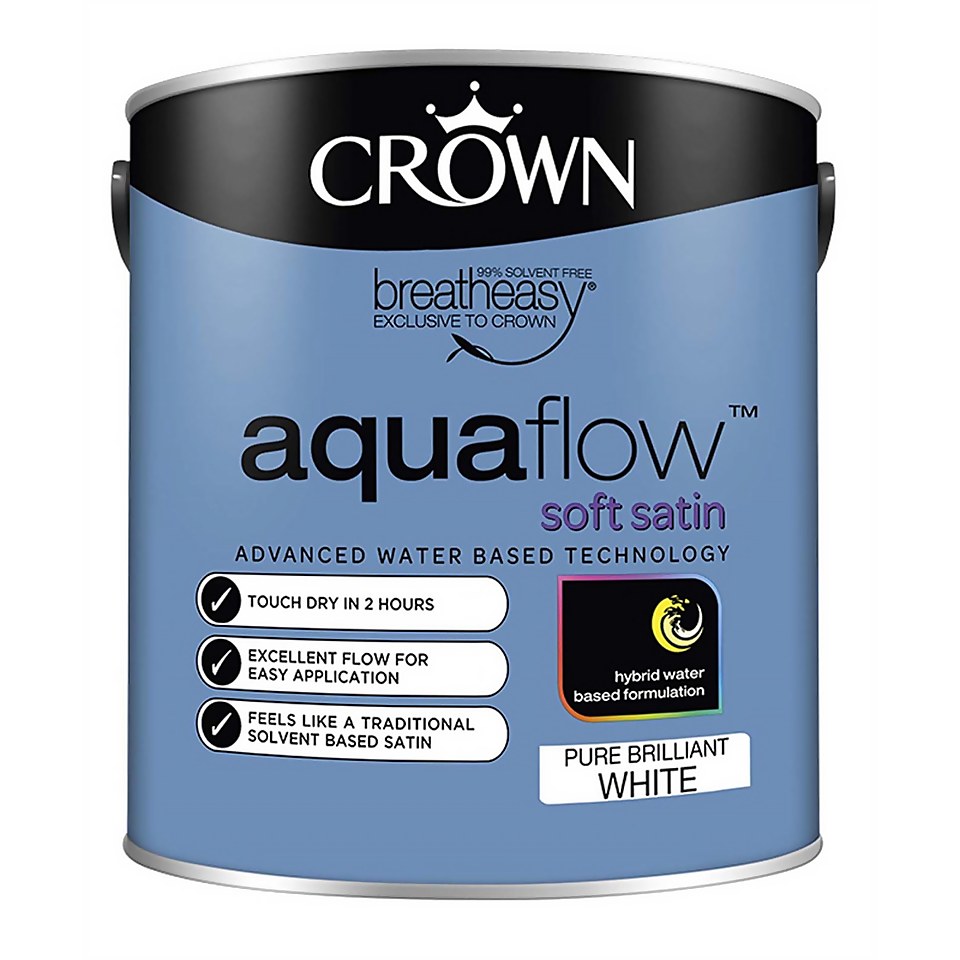 Crown Pure Brilliant White Aquaflow Satin Paint - 2.5L