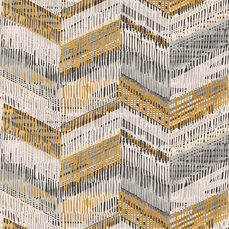Arthouse Chevron Weave Geometric Embossed Glitter Ochre Wallpaper