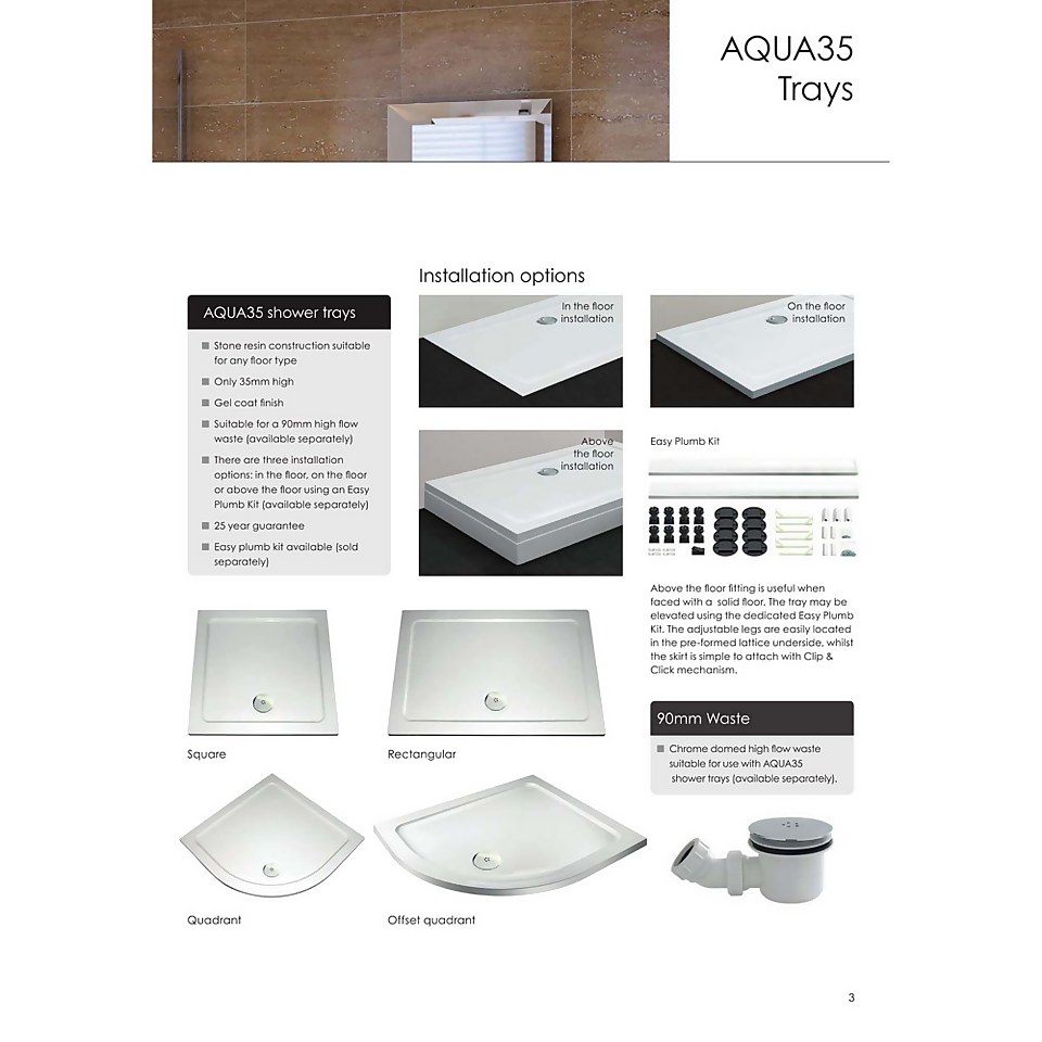 Aqualux Quadrant Shower Tray - 800 x 800 x 45mm