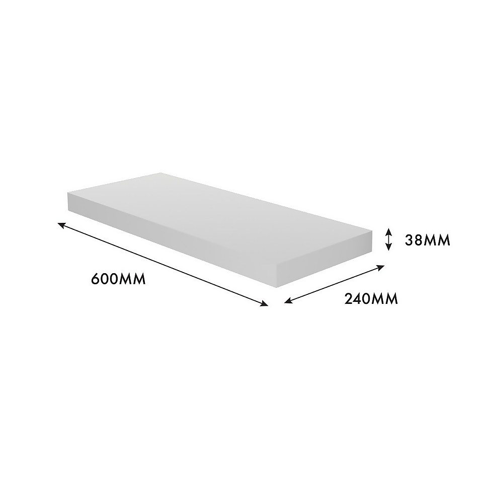 Floating Shelf - White Gloss - 600 x 240 x 38mm
