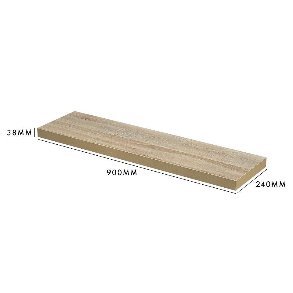 Floating Shelf - Sanoma Oak - 900 x 240 x 38mm
