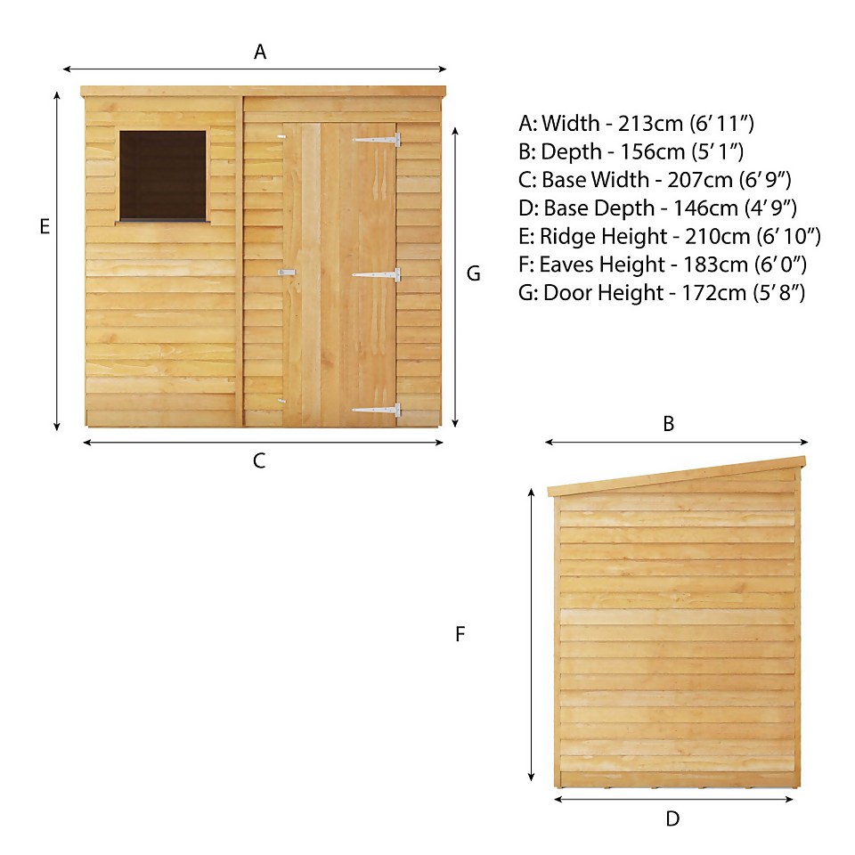 Mercia 7 x 5ft Overlap Pent Shed - incl. Installation