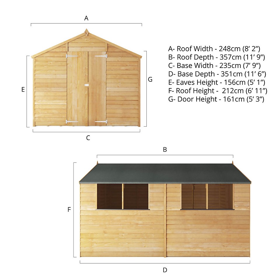 Mercia 12 x 8ft Overlap Apex Shed - incl. Installation