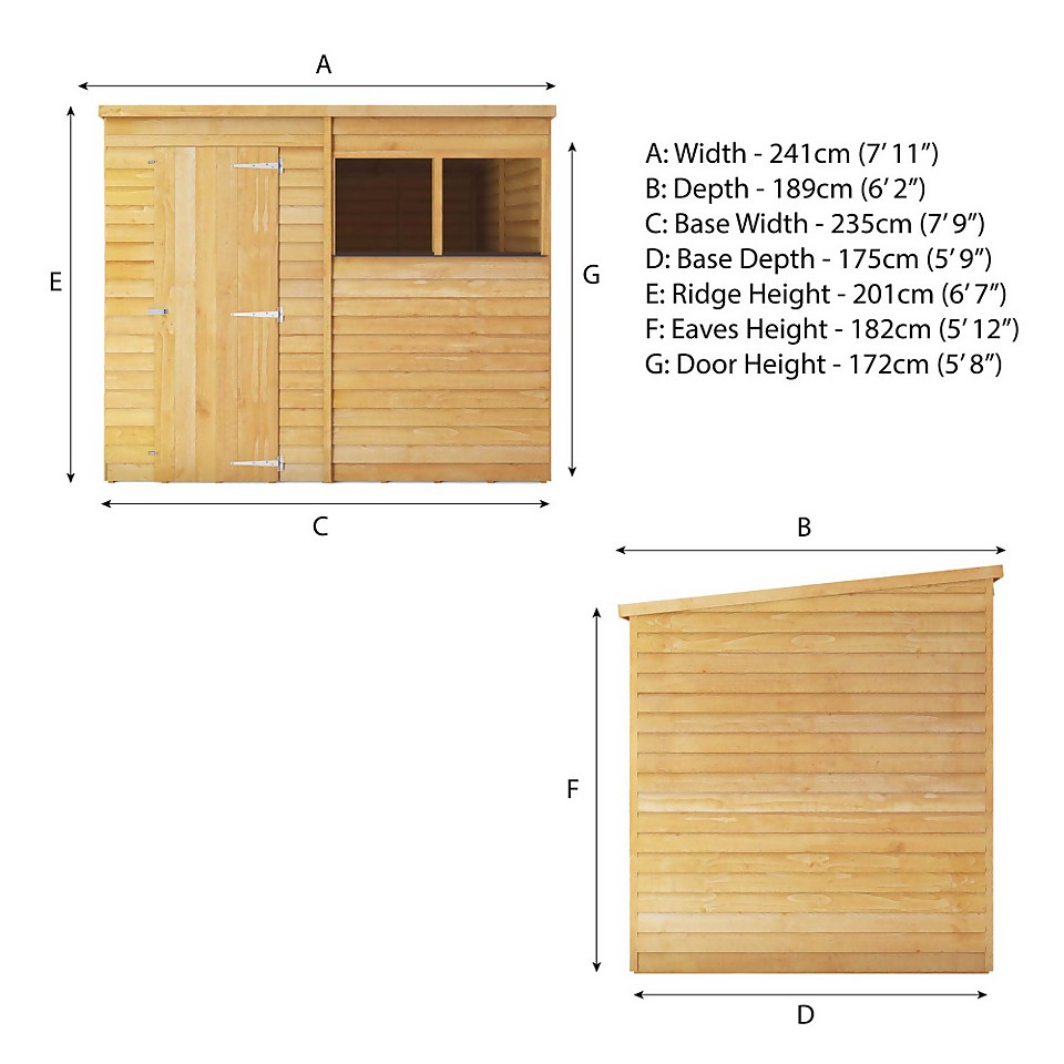 Mercia 8 x 6ft Overlap Pent Shed - incl. Installation