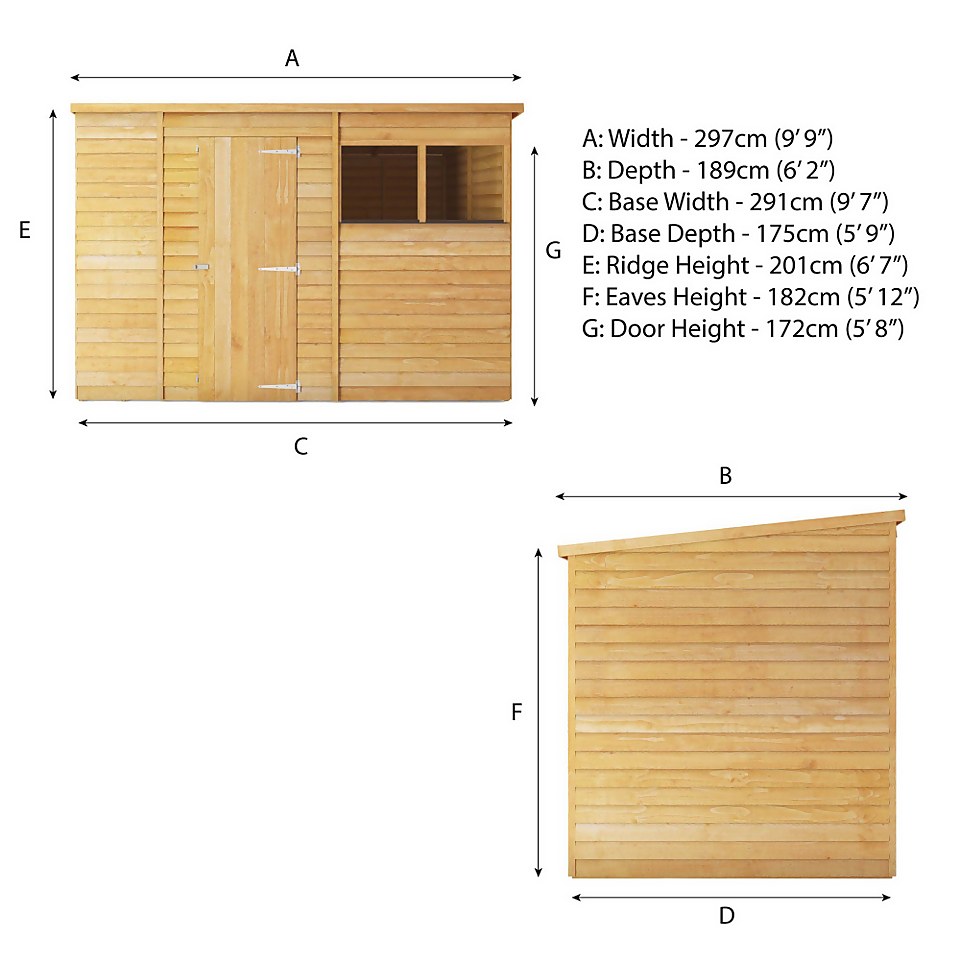 Mercia 10 x 6ft Overlap Pent Shed - incl. Installation