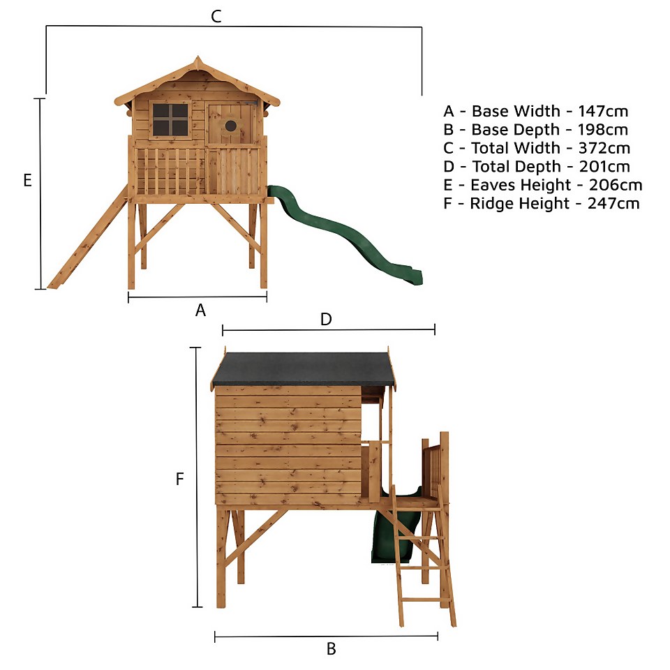 Mercia 4ft11in x 4ft11in Tulip Wooden Playhouse with Tower and Slide