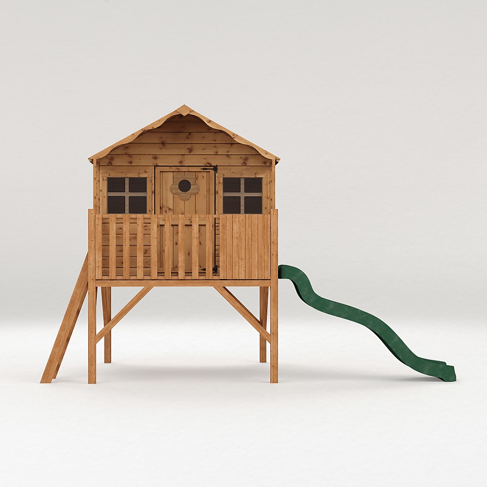Mercia 14 x 7ft Honeysuckle Wooden Playhouse with Tower and Slide - Installation Included