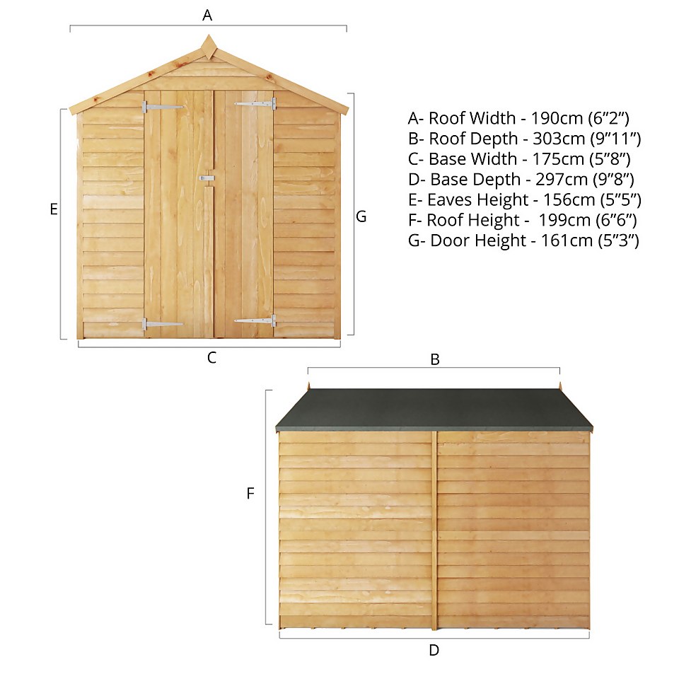 Mercia 10 x 6ft Overlap Apex Windowless Shed - Installation Included