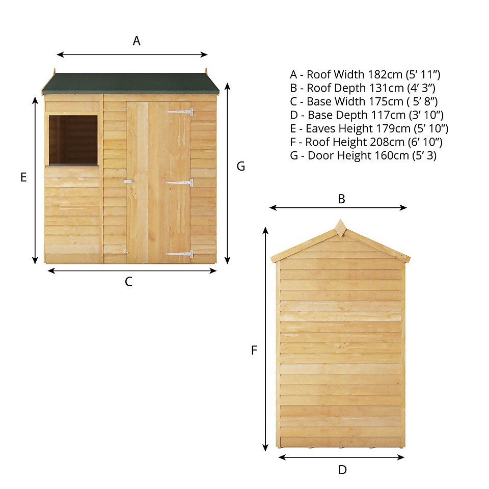Mercia 6 x 4ft Overlap Reverse Apex Shed - Installation Included